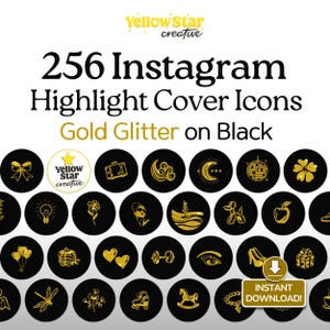 Gold & Black Instagram Highlight Covers, 256 Black Gold Glitter Instagram Story Highlight Covers, Luxury Gold Aesthetic IG Highlights Icons