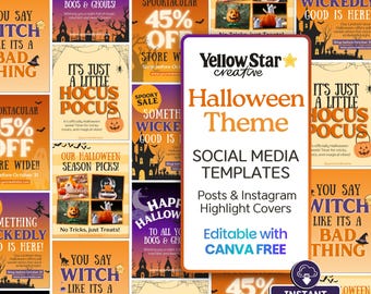 Halloween Instagram Templates Promotional Posts, Spooky Season Canva Social Media Posts & Halloween Icons For IG Stories