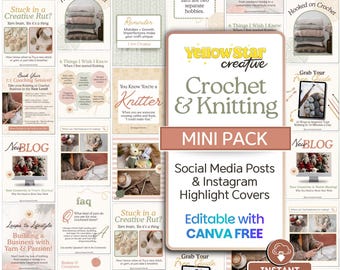 Knitting Instagram Post Templates, Crochet & Yarn Business Canva Designs, Story Highlights Covers for Handmade Makers and Etsy Sellers