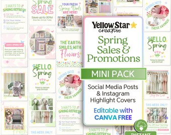 Spring Promotions Instagram Canva Templates. 14 Pastel Floral Canva Designs for Spring Sale Social Media Posts. Instagram Highlight Covers