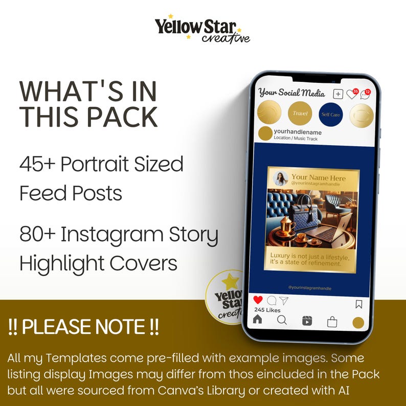 Blue and Gold Instagram Post Canva Templates | Luxury Aesthetic Canva ...