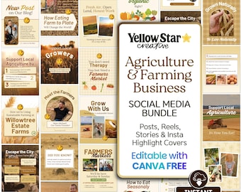 Agriculture Business & Farming Instagram Templates,  50+ Canva Designs Farm Marketing, Social Media Posts, Reels, Stories, Highlight Covers
