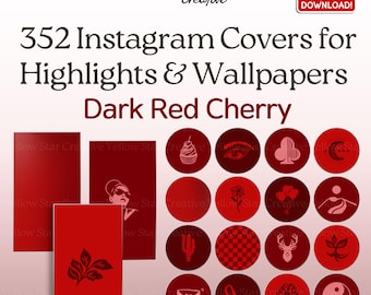 Dark Red Instagram Highlight Covers, 352 Cherry Aesthetic Hand Drawn Icons For Instagram Stories, IG Word Highlights, Phone Wallpapers