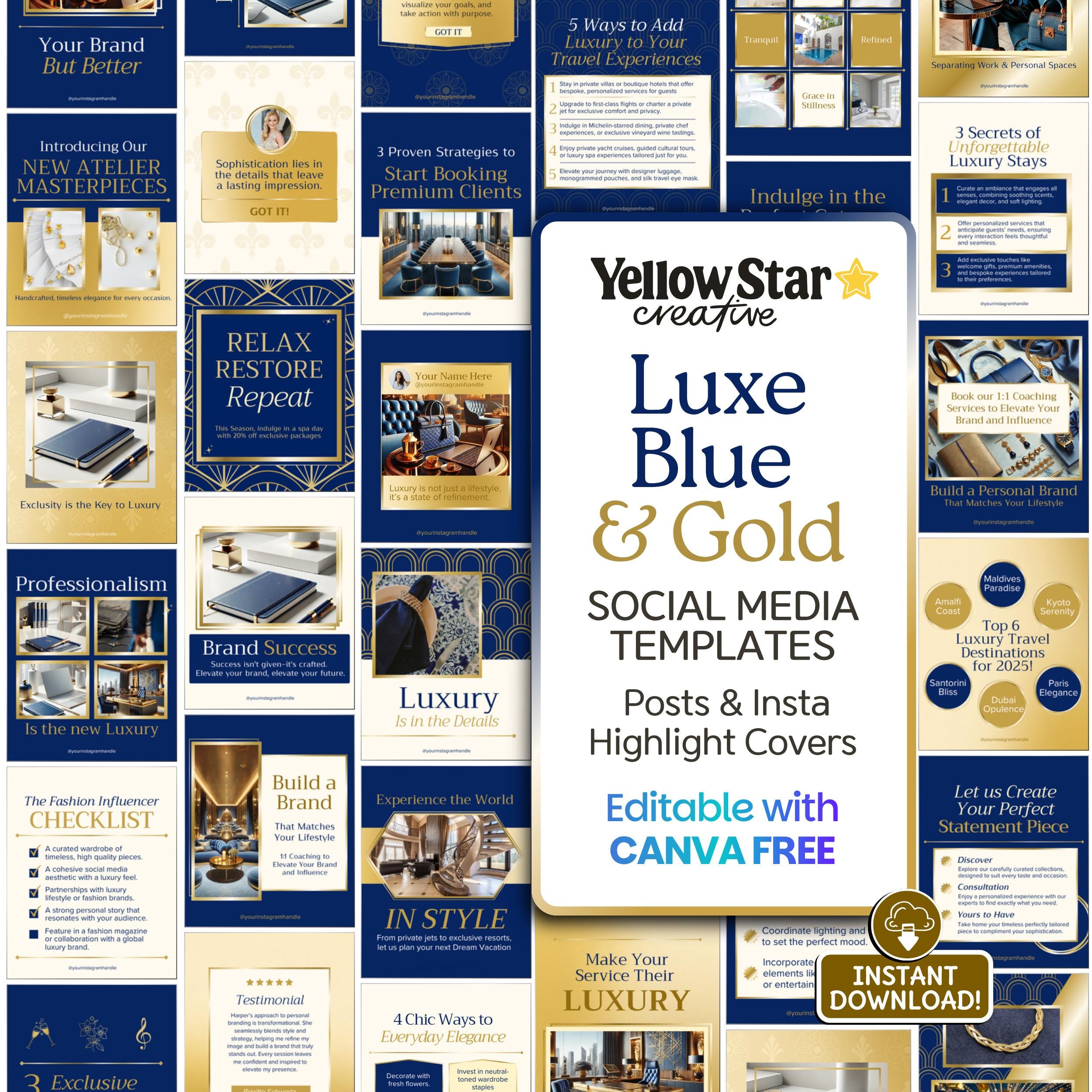 Blue and Gold Instagram Post Canva Templates | Luxury Aesthetic Canva ...