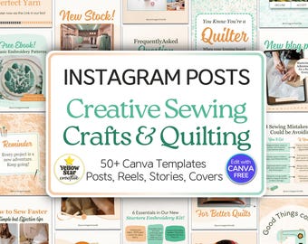 Sewing Instagram Post Templates. 50+ Canva Templates for Sewing Craft & Quilting Social Media Posts, Reels, Stories, IG Highlight Covers