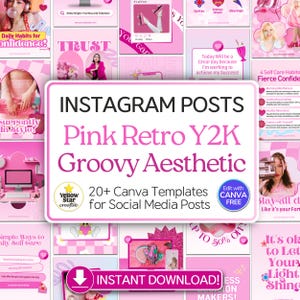 Hot Pink Retro Instagram Feeds Canva Templates. 20+ Pink Y2k Aesthetic Social Media Post Designs. Groovy Pink Aesthetic IG Highlight Covers