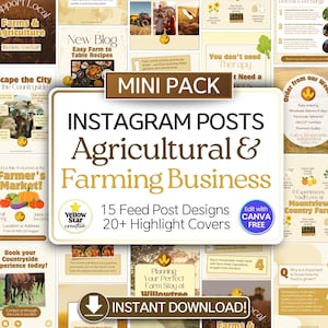 Farming & Agriculture Business Social Media Posts Canva Designs. Agritourism Business Mini Pack 15 Instagram Post Templates, Insta Icons