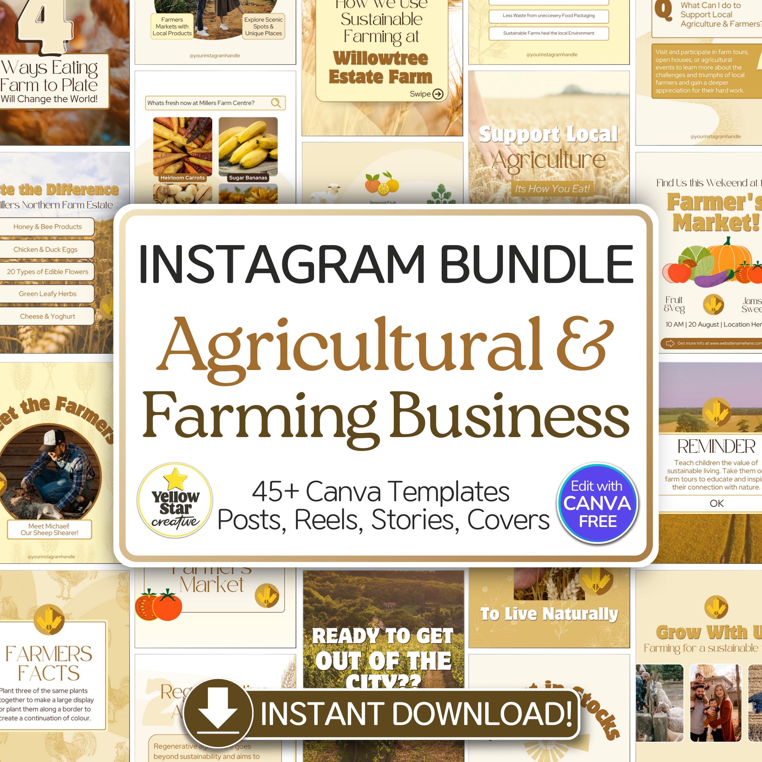 Agriculture Business & Farming Instagram Templates. 50+ Canva Designs Agribusiness Social Media Posts, Reels, Stories, IG Highlight Covers