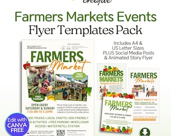 Farmers Market Flyers Design Canva Design. Digital & Printable Editable Flyer Template, Social Media Post. Support Local Farm Leaflet Poster
