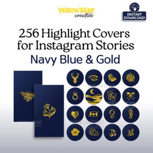 Navy Blue and Gold Instagram Highlight Covers, 256 Hand Drawn Luxury Branding Premium Instagram Story Buttons, Backgrounds & Phone Wallpaper