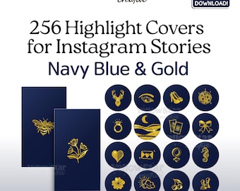 Navy Blue and Gold Instagram Highlight Covers, 256 Hand Drawn Branding Glitter Instagram Story Icons, Backgrounds & Phone Wallpaper