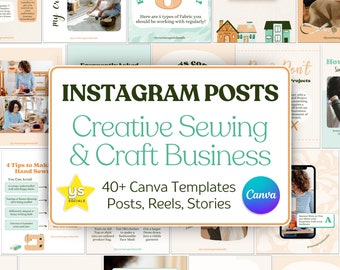 Instagram Posts for Creative Sewing Business, Craft Coaches, Etsy Sellers. 40+ Social Media Marketing Canva Templates. {INSTANT DOWNLOAD}