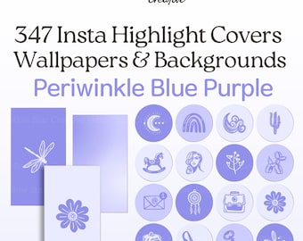 Periwinkle Blue Cute Instagram Highlight Covers, 347 Purple Pastel Aesthetic Hand Drawn Highlight Icons, Story Backgrounds Phone Wallpapers