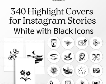 White Instagram Highlight Covers, 340 Simple Hand Drawn White And Black Icons For Instagram Stories, IG Word Highlights, Phone Wallpapers