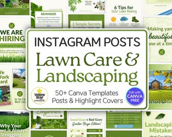 Lawn Care & Landscaping Services Instagram Post Templates. 50 Canva Designs For Yard Care Maintenance, Lawn Care Graphics, Gardening Service
