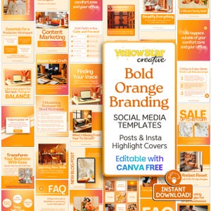 Orange Instagram Posts Canva Templates, 60+ Modern Social Media Marketing Bright Instagram Business Canva Designs & IG Highlight Covers