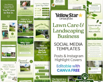 Lawn Care & Landscaping Services Instagram Post Templates. 50 Canva Designs For Yard Care Maintenance, Lawn Care Graphics, Gardening Service