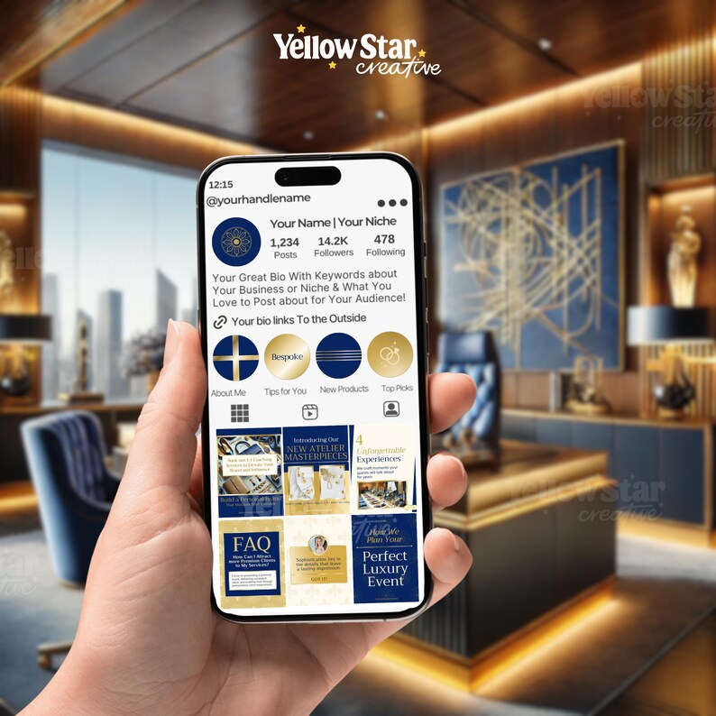 Blue and Gold Instagram Post Canva Templates | Luxury Aesthetic Canva ...