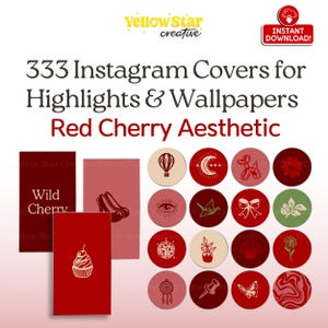 Dark Red Cherry Instagram Highlight Covers, 333 Red Aesthetic Hand Drawn Social Media Icons, IG Stories background, Phone Wallpapers