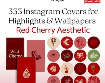 Dark Red Cherry Instagram Highlight Covers, 333 Red Aesthetic Hand Drawn Social Media Icons, IG Stories background, Phone Wallpapers