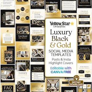 Gold & Black Luxury Branding Business Instagram Posts Canva Templates. 45+ Modern Premium Instagram Social Media Marketing, Highlight Icons