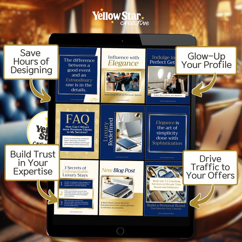 Blue and Gold Instagram Post Canva Templates | Luxury Aesthetic Canva ...