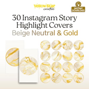 Neutral Beige & Gold Aesthetic Highlight Covers For Instagram. 30 Boho Chic Luxury Design, Gold Marbled, Cream Instagram Highlight Logos