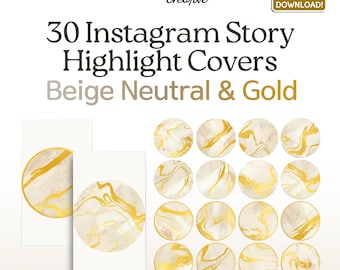 Neutral Beige & Gold Aesthetic Highlight Covers For Instagram. 30 Boho Chic Luxury Design, Gold Marbled, Cream Instagram Highlight Logos