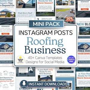 Roofing Business Instagram Post Templates. Mini Pack 20+ Canva Designs Roofers Social Media Marketing, Roof Builder IG Story Highlight Icons