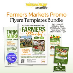 Farmers Market Flyer Designs Canva Templates. Print & Digital Editable Flyer Design, Social Media Post. Support Local Farm Leaflet Brochure