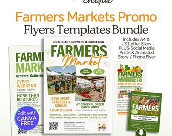 Farmers Market Flyer Designs Canva Templates. Print & Digital Editable Flyer Bundle, Social Media Post. Support Local Farm Leaflet Brochure