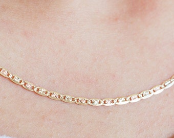 Gold Necklace - Valentino Chain 1.1mm, Solid Gold, Yellow Gold , Tri-tone Necklace , 10K Gold Necklace , Gifts for her , Real Gold