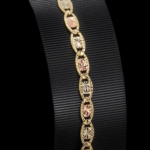10k Solid Gold Tricolored Slim Valentino Link Bracelet Anklet Etsy