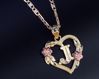 Initial Necklace 10K Solid Gold Heart Pendant , Charm Letter , Alphabet Pendant , Dainty Layering Jewelry , Mothers Day Gift , Birthday Gift