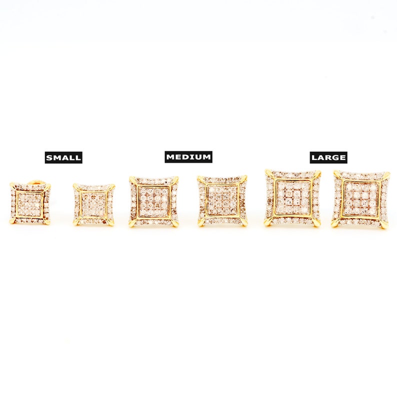 Diamond Earrings Classic Luxury Square Studs 10K Gold Screw Back Dainty Precious Jewelry Anniversary Gift Father's Day Gift image 5