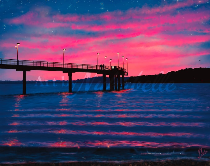 Des Moines, WA Marina at sunset photographic art print in metallic finish