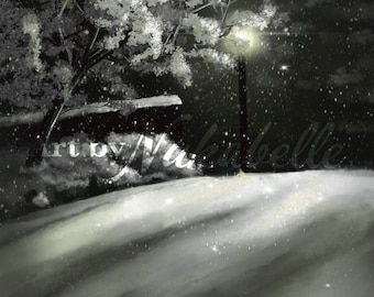 Snowy road photographic art print with metallic finish