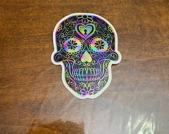 Holographic Sugar Skull Sticker