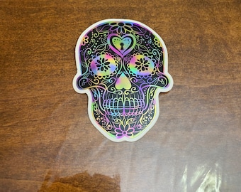 Holographic Sugar Skull Sticker