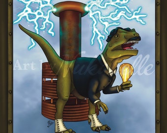 Steampunk Electro-Saurus Photo Print with Metallic Finish