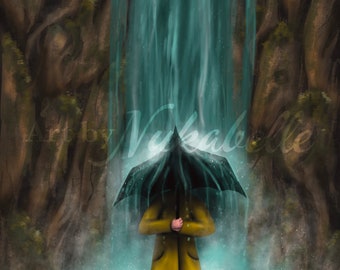 Under the waterfall photographic art print with metallic finish