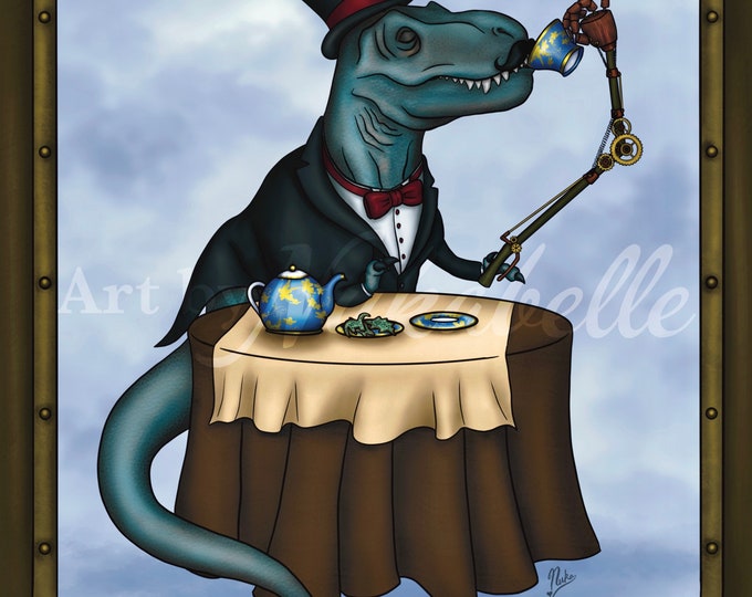 Steampunk Tea Rex Photo Print with Metallic Finish