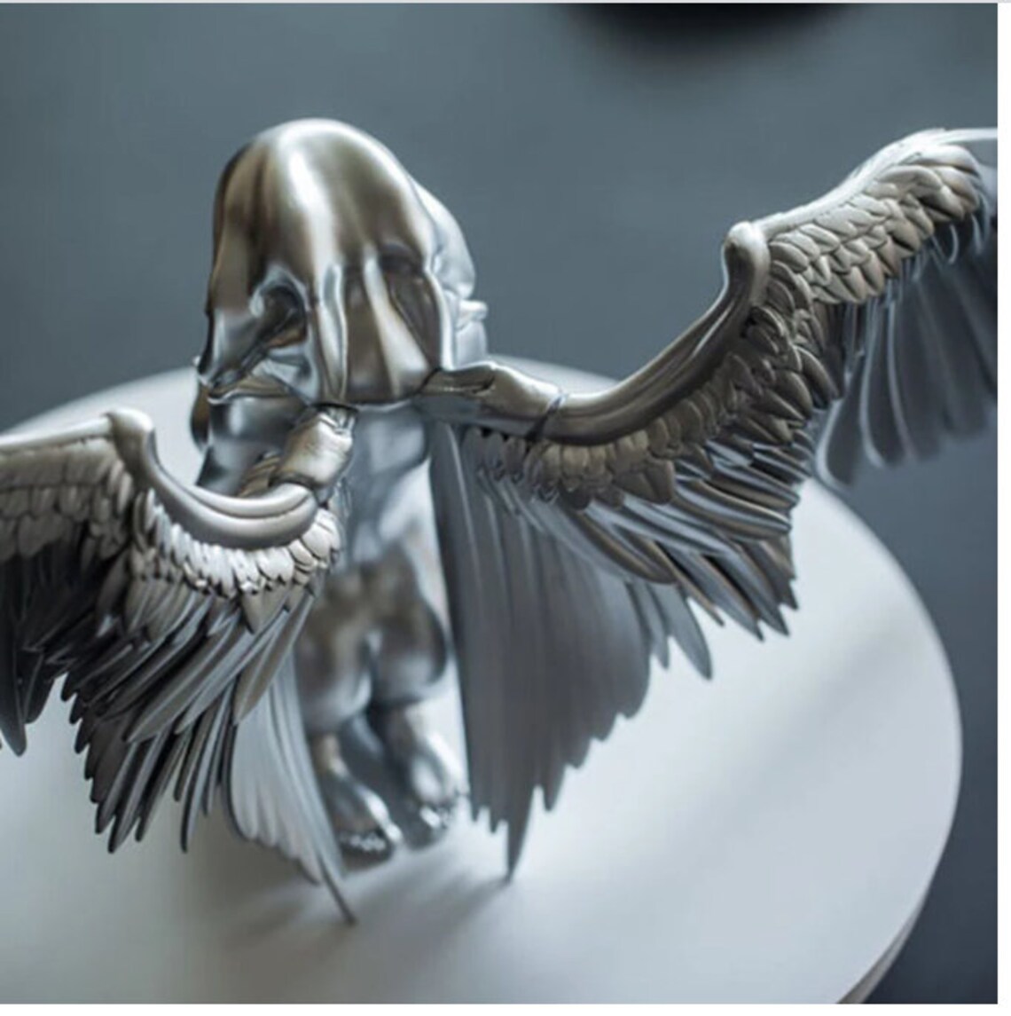 Silver Angel Statue Art Angel Female Wings Kneeling Cape Cap Etsy