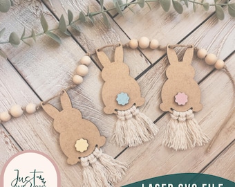 Easter Bunny Macrame Garland svg, Macrame wall hanging svg, Easter Macrame svg, Spring Macrame svg, Glowforge Laser SVG, Digital Download