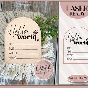 Hello World svg, Baby Aankondiging Foto Prop svg, Geboortestatistieken svg, Pasgeboren Aankondiging svg, Nieuwe Baby svg, Glowforge svg, Digitale Download