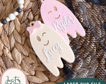Winking Ghost Bag Tag SVG | Cute Halloween Ghost Laser Cut File | Personalized Backpack Tag | Ghost SVG | Halloween Luggage Tag | Glowforge