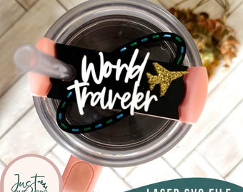 World Traveler Tumbler Name Plate SVG, Travel Mug Tag (Digital Download)