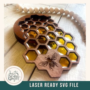Bee Hive Coaster SVG-bestand, Bumble Bee SVG, Honey Bee SVG, Bee Laser SVG, Spring Coaster, Glowforge SVG-bestanden, digitale download