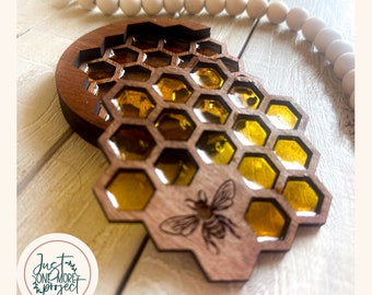Bee Hive Coaster SVG-bestand, Bumble Bee SVG, Honey Bee SVG, Bee Laser SVG, Spring Coaster, Glowforge SVG-bestanden, digitale download