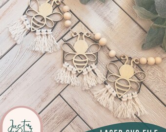 Honey Bee macrame Garland svg, macrame muur hangende svg, lente macrame svg, hommel macrame svg, Glowforge laser SVG, digitale download